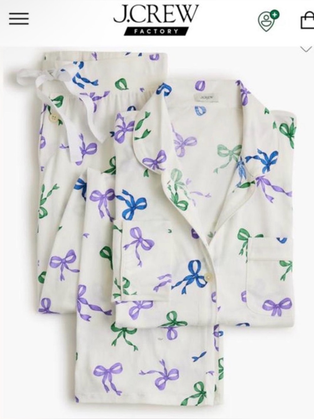 J.Crew Bow Pajama set in large 100% cotton